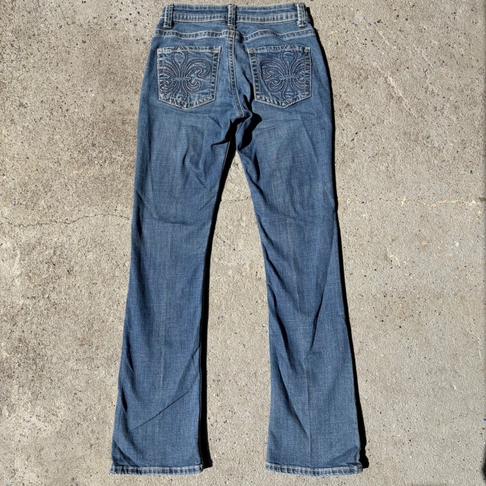 Lee Slender Secret Bootcut Jeans Blue Fleur De Lis Embroidered Size 6M 3409012